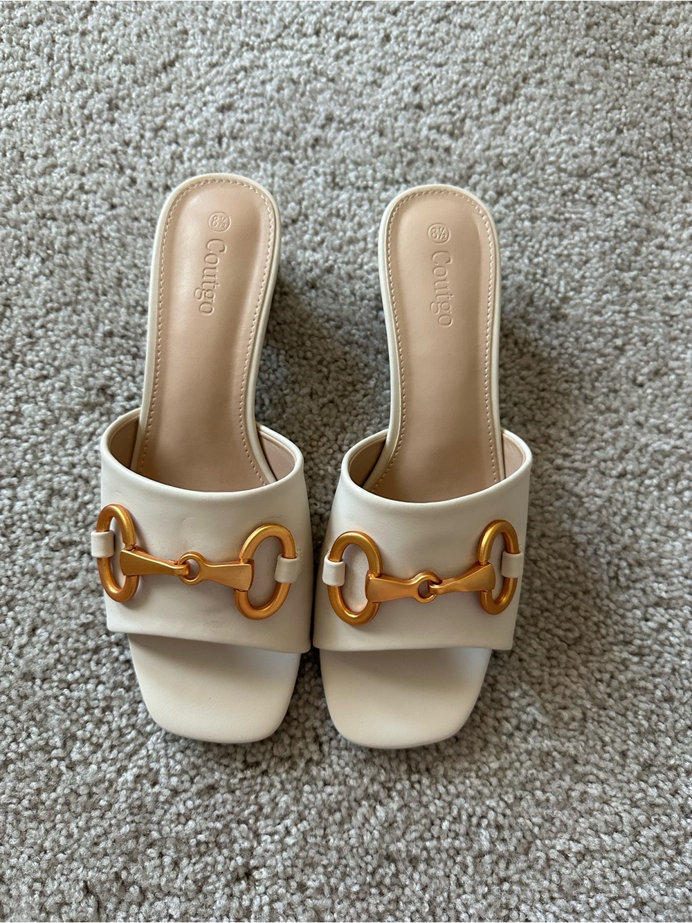 Cougar Cream Slide Mules with Gold Hardware